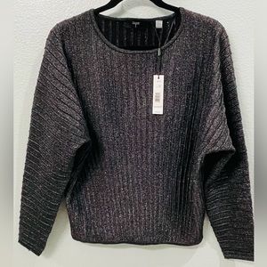 Tahari T sweater Black top Dolman V neck pullover size  XS